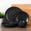 image:imageGibson Home Dempsey Road 12Piece Stoneware Dinnerware Set  Service for 4 Round Black Plates and Bowls Durable Solid Color Modern Embossed Dish Set Microwave amp Dishwasher SafeMatte Black Queenslane