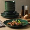 image:imageGibson Home Dempsey Road 12Piece Stoneware Dinnerware Set  Service for 4 Round Black Plates and Bowls Durable Solid Color Modern Embossed Dish Set Microwave amp Dishwasher SafeHunter Green Simple Essential