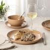 image:imageGibson Home Dempsey Road 12Piece Stoneware Dinnerware Set  Service for 4 Round Black Plates and Bowls Durable Solid Color Modern Embossed Dish Set Microwave amp Dishwasher SafeBeige Rockaway