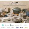 image:imageGibson Home Dempsey Road 12Piece Stoneware Dinnerware Set  Service for 4 Round Black Plates and Bowls Durable Solid Color Modern Embossed Dish Set Microwave amp Dishwasher SafeCream Rockaway