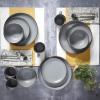image:imageGibson Home Dempsey Road 12Piece Stoneware Dinnerware Set  Service for 4 Round Black Plates and Bowls Durable Solid Color Modern Embossed Dish Set Microwave amp Dishwasher SafeGreyGold Rim Rockaway