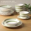 image:imageGibson Home Dempsey Road 12Piece Stoneware Dinnerware Set  Service for 4 Round Black Plates and Bowls Durable Solid Color Modern Embossed Dish Set Microwave amp Dishwasher SafeGreen Striped Kenwood Shores