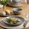 image:imageGibson Home Dempsey Road 12Piece Stoneware Dinnerware Set  Service for 4 Round Black Plates and Bowls Durable Solid Color Modern Embossed Dish Set Microwave amp Dishwasher SafeMatte Grey Rockaway
