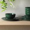image:imageGibson Home Dempsey Road 12Piece Stoneware Dinnerware Set  Service for 4 Round Black Plates and Bowls Durable Solid Color Modern Embossed Dish Set Microwave amp Dishwasher SafeHunter Green Simple Essential