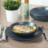 image:imageGibson Home Dempsey Road 12Piece Stoneware Dinnerware Set  Service for 4 Round Black Plates and Bowls Durable Solid Color Modern Embossed Dish Set Microwave amp Dishwasher SafeMatte Blue Queenslane