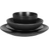 image:imageGibson Home Dempsey Road 12Piece Stoneware Dinnerware Set  Service for 4 Round Black Plates and Bowls Durable Solid Color Modern Embossed Dish Set Microwave amp Dishwasher SafeMatte Black Queenslane