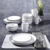 image:imageGibson Home Dempsey Road 12Piece Stoneware Dinnerware Set  Service for 4 Round Black Plates and Bowls Durable Solid Color Modern Embossed Dish Set Microwave amp Dishwasher SafeMatte WhiteMetallic Rim Rockaway