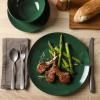 image:imageGibson Home Dempsey Road 12Piece Stoneware Dinnerware Set  Service for 4 Round Black Plates and Bowls Durable Solid Color Modern Embossed Dish Set Microwave amp Dishwasher SafeHunter Green Simple Essential