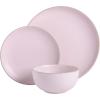 image:imageGibson Home Dempsey Road 12Piece Stoneware Dinnerware Set  Service for 4 Round Black Plates and Bowls Durable Solid Color Modern Embossed Dish Set Microwave amp Dishwasher SafePink Rockaway