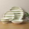 image:imageGibson Home Dempsey Road 12Piece Stoneware Dinnerware Set  Service for 4 Round Black Plates and Bowls Durable Solid Color Modern Embossed Dish Set Microwave amp Dishwasher SafeGreen Striped Kenwood Shores