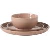 image:imageGibson Home Dempsey Road 12Piece Stoneware Dinnerware Set  Service for 4 Round Black Plates and Bowls Durable Solid Color Modern Embossed Dish Set Microwave amp Dishwasher SafePink Rockaway  MatteShiny
