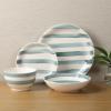 image:imageGibson Home Dempsey Road 12Piece Stoneware Dinnerware Set  Service for 4 Round Black Plates and Bowls Durable Solid Color Modern Embossed Dish Set Microwave amp Dishwasher SafeBlue Striped Kenwood Shores