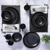 image:imageGibson Home Dempsey Road 12Piece Stoneware Dinnerware Set  Service for 4 Round Black Plates and Bowls Durable Solid Color Modern Embossed Dish Set Microwave amp Dishwasher SafeBlackGold Rim Rockaway
