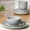 image:imageGibson Home Dempsey Road 12Piece Stoneware Dinnerware Set  Service for 4 Round Black Plates and Bowls Durable Solid Color Modern Embossed Dish Set Microwave amp Dishwasher SafeMatte Grey Rockaway