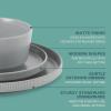 image:imageGibson Home Dempsey Road 12Piece Stoneware Dinnerware Set  Service for 4 Round Black Plates and Bowls Durable Solid Color Modern Embossed Dish Set Microwave amp Dishwasher SafeGrey Dempsey Road