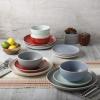 image:imageGibson Home Dempsey Road 12Piece Stoneware Dinnerware Set  Service for 4 Round Black Plates and Bowls Durable Solid Color Modern Embossed Dish Set Microwave amp Dishwasher SafeBlue Rockaway