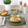 image:imageGibson Home Dempsey Road 12Piece Stoneware Dinnerware Set  Service for 4 Round Black Plates and Bowls Durable Solid Color Modern Embossed Dish Set Microwave amp Dishwasher SafeMatte Green Queenslane