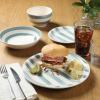 image:imageGibson Home Dempsey Road 12Piece Stoneware Dinnerware Set  Service for 4 Round Black Plates and Bowls Durable Solid Color Modern Embossed Dish Set Microwave amp Dishwasher SafeBlue Striped Kenwood Shores