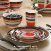 image:imageGibson Home Dempsey Road 12Piece Stoneware Dinnerware Set  Service for 4 Round Black Plates and Bowls Durable Solid Color Modern Embossed Dish Set Microwave amp Dishwasher SafeAssorted Colors Festival Rings