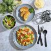 image:imageGibson Home Dempsey Road 12Piece Stoneware Dinnerware Set  Service for 4 Round Black Plates and Bowls Durable Solid Color Modern Embossed Dish Set Microwave amp Dishwasher SafeBlue Rockaway
