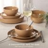 image:imageGibson Home Dempsey Road 12Piece Stoneware Dinnerware Set  Service for 4 Round Black Plates and Bowls Durable Solid Color Modern Embossed Dish Set Microwave amp Dishwasher SafeBeige Rockaway