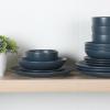 image:imageGibson Home Dempsey Road 12Piece Stoneware Dinnerware Set  Service for 4 Round Black Plates and Bowls Durable Solid Color Modern Embossed Dish Set Microwave amp Dishwasher SafeMatte Blue Queenslane