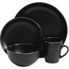 image:imageGibson Home Dempsey Road 12Piece Stoneware Dinnerware Set  Service for 4 Round Black Plates and Bowls Durable Solid Color Modern Embossed Dish Set Microwave amp Dishwasher SafeBlackGold Rim Rockaway