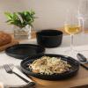 image:imageGibson Home Dempsey Road 12Piece Stoneware Dinnerware Set  Service for 4 Round Black Plates and Bowls Durable Solid Color Modern Embossed Dish Set Microwave amp Dishwasher SafeBlack Dempsey Road