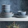 image:imageGibson Home Dempsey Road 12Piece Stoneware Dinnerware Set  Service for 4 Round Black Plates and Bowls Durable Solid Color Modern Embossed Dish Set Microwave amp Dishwasher SafeBlue Rockaway