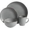 image:imageGibson Home Dempsey Road 12Piece Stoneware Dinnerware Set  Service for 4 Round Black Plates and Bowls Durable Solid Color Modern Embossed Dish Set Microwave amp Dishwasher SafeGreyGold Rim Rockaway