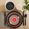 image:imageGibson Home Dempsey Road 12Piece Stoneware Dinnerware Set  Service for 4 Round Black Plates and Bowls Durable Solid Color Modern Embossed Dish Set Microwave amp Dishwasher SafeAssorted Colors Festival Rings