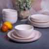 image:imageGibson Home Dempsey Road 12Piece Stoneware Dinnerware Set  Service for 4 Round Black Plates and Bowls Durable Solid Color Modern Embossed Dish Set Microwave amp Dishwasher SafePink Rockaway