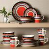 image:imageGibson Home Dempsey Road 12Piece Stoneware Dinnerware Set  Service for 4 Round Black Plates and Bowls Durable Solid Color Modern Embossed Dish Set Microwave amp Dishwasher SafeAssorted Colors Festival Rings