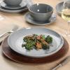 image:imageGibson Home Dempsey Road 12Piece Stoneware Dinnerware Set  Service for 4 Round Black Plates and Bowls Durable Solid Color Modern Embossed Dish Set Microwave amp Dishwasher SafeBlue Rockaway  MatteShiny