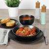 image:imageGibson Home Dempsey Road 12Piece Stoneware Dinnerware Set  Service for 4 Round Black Plates and Bowls Durable Solid Color Modern Embossed Dish Set Microwave amp Dishwasher SafeMatte Black Queenslane