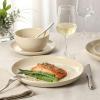 image:imageGibson Home Dempsey Road 12Piece Stoneware Dinnerware Set  Service for 4 Round Black Plates and Bowls Durable Solid Color Modern Embossed Dish Set Microwave amp Dishwasher SafeWarm Cream Rockaway