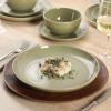 image:imageGibson Home Dempsey Road 12Piece Stoneware Dinnerware Set  Service for 4 Round Black Plates and Bowls Durable Solid Color Modern Embossed Dish Set Microwave amp Dishwasher SafeGreen Rockaway  MatteShiny