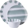 image:imageGibson Home Fairhope 12Piece Matte Black Melamine Dinnerware Set  Durable Lightweight Plates and Bowls Kitchen Dining SetAssorted Cottage Stripes