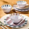 image:imageGibson Home Fairhope 12Piece Matte Black Melamine Dinnerware Set  Durable Lightweight Plates and Bowls Kitchen Dining SetAssorted Cottage Stripes