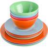 image:imageGibson Home Fairhope 12Piece Matte Black Melamine Dinnerware Set  Durable Lightweight Plates and Bowls Kitchen Dining SetAssorted II