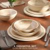 image:imageGibson Home Fairhope 12Piece Matte Black Melamine Dinnerware Set  Durable Lightweight Plates and Bowls Kitchen Dining SetBeige Casper Court