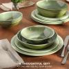 image:imageGibson Home Fairhope 12Piece Matte Black Melamine Dinnerware Set  Durable Lightweight Plates and Bowls Kitchen Dining SetGreen Casper Court