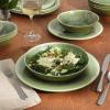 image:imageGibson Home Fairhope 12Piece Matte Black Melamine Dinnerware Set  Durable Lightweight Plates and Bowls Kitchen Dining SetGreen Casper Court