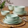 image:imageGibson Home Fairhope 12Piece Matte Black Melamine Dinnerware Set  Durable Lightweight Plates and Bowls Kitchen Dining SetGreen Matte ExteriorShiny Interior