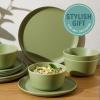 image:imageGibson Home Fairhope 12Piece Matte Black Melamine Dinnerware Set  Durable Lightweight Plates and Bowls Kitchen Dining SetMatte Green Fairhope