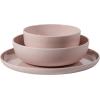 image:imageGibson Home Fairhope 12Piece Matte Black Melamine Dinnerware Set  Durable Lightweight Plates and Bowls Kitchen Dining SetPink Matte ExteriorShiny Interior