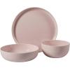 image:imageGibson Home Fairhope 12Piece Matte Black Melamine Dinnerware Set  Durable Lightweight Plates and Bowls Kitchen Dining SetPink Matte ExteriorShiny Interior
