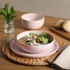 image:imageGibson Home Fairhope 12Piece Matte Black Melamine Dinnerware Set  Durable Lightweight Plates and Bowls Kitchen Dining SetPink Matte ExteriorShiny Interior