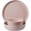 image:imageGibson Home Fairhope 12Piece Matte Black Melamine Dinnerware Set  Durable Lightweight Plates and Bowls Kitchen Dining SetPink Matte ExteriorShiny Interior