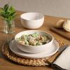 image:imageGibson Home Fairhope 12Piece Matte Black Melamine Dinnerware Set  Durable Lightweight Plates and Bowls Kitchen Dining SetTaupe Cream Matte ExteriorShiny Interior